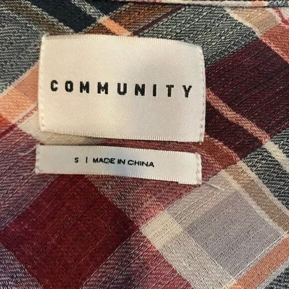 Community Plaid Button Down  Cotton Linen Blend Shirt Size S - Picture 5 of 7